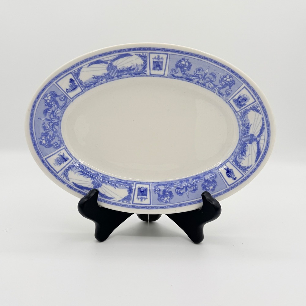 Vintage Lamberton Scammell Hotelware Blue White Oval Platter 9.5"